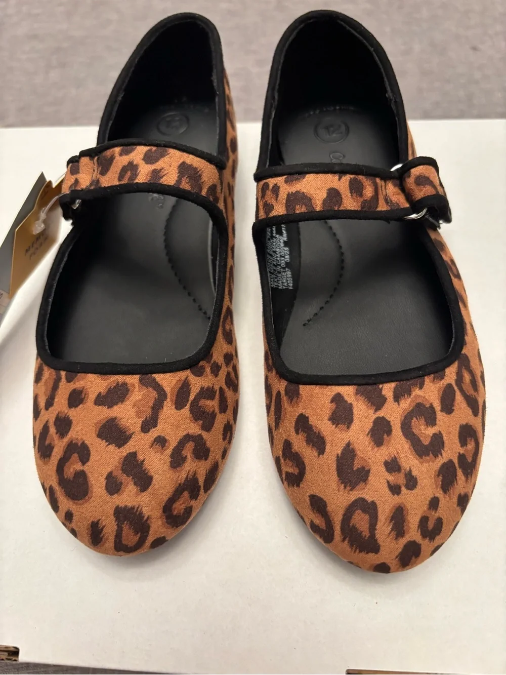 Cat & Jack Girls Leopard Mary Jane Shoes - Brown/Black Size 12